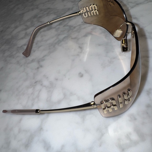 Miu Miu Brown Gradient Rimless Logo Sunglasses 80MM - Picture 6 of 8